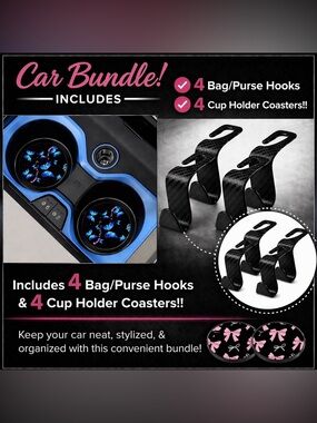 4 Car Purse/Bag Hooks & 4 Coasters Bundle